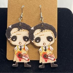 NWOT Leather face wood earring